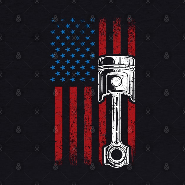 American Flag Piston Muscle Car Patriotic Vintage by TeddyTees